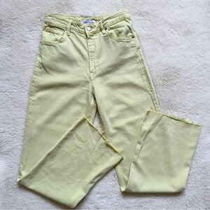 Zara Pale Lime Green High-Rise Wide Leg Denim Size 4
